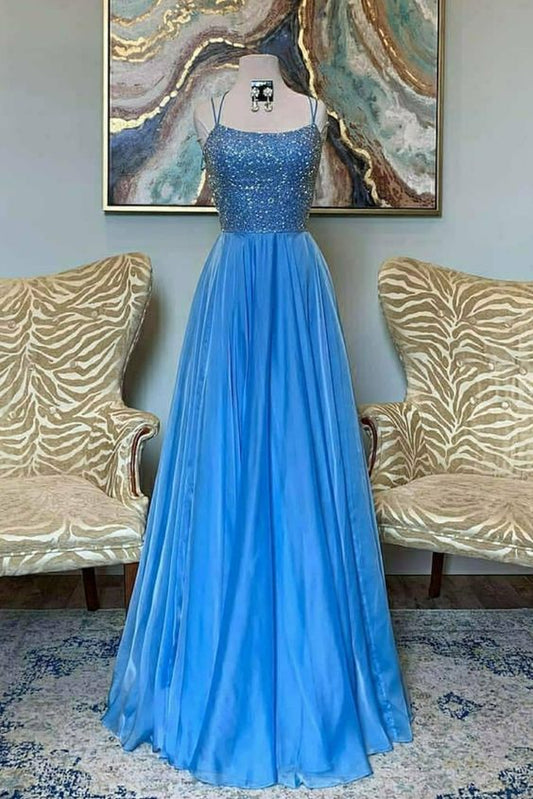 A-line blue long prom dress 2021    cg17926