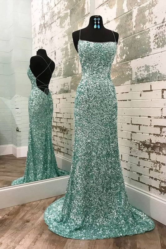 Mint Green Sequins Prom Dress    cg17935