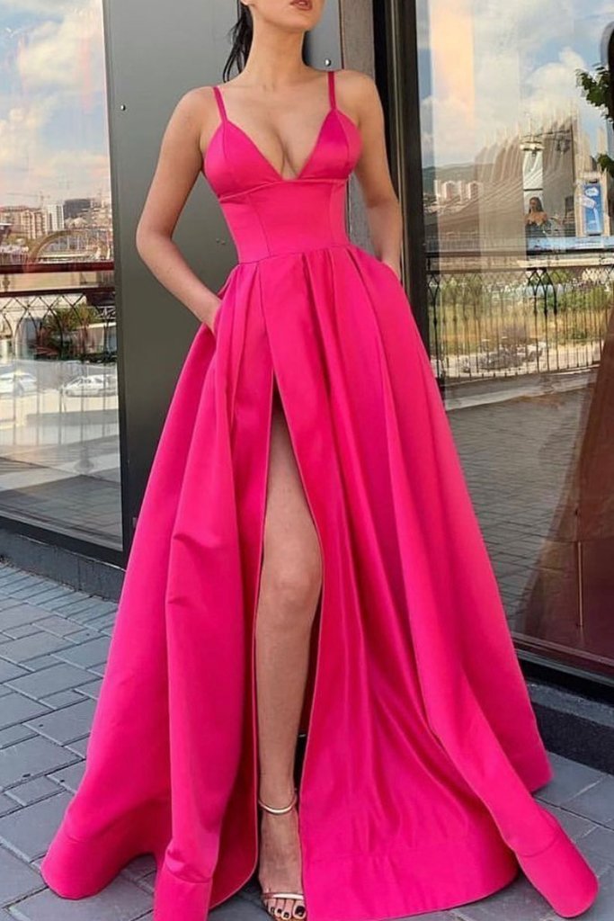 SIMPLE V NECK SATIN LONG PROM DRESS SATIN EVENING DRESS    cg17976