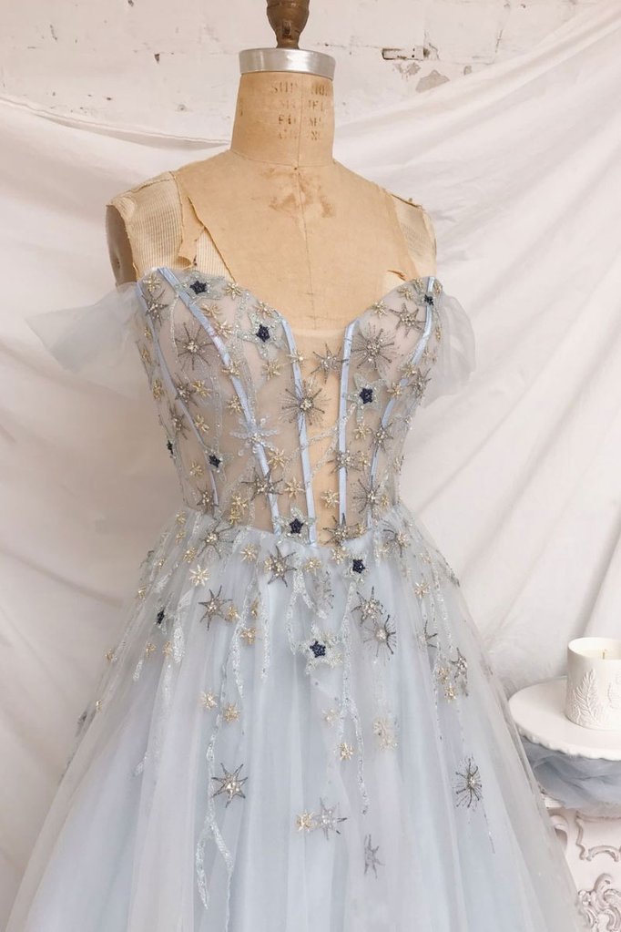 BLUE SWEETHEART TULLE LONG PROM DRESS BLUE TULLE FORMAL DRESS    cg17979