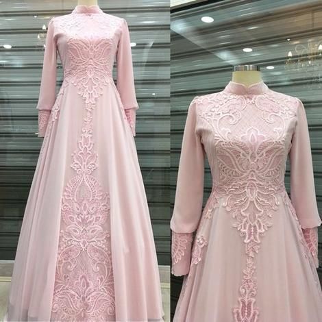 pink long sleeve prom gown     cg18014