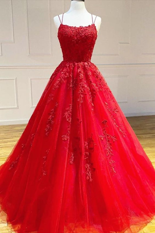 2021 A-line red lace long prom gown ball gown sweet 16 dress    cg18042