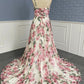 Stylish v neck floral pattern prom dress A line evening dress    cg18049