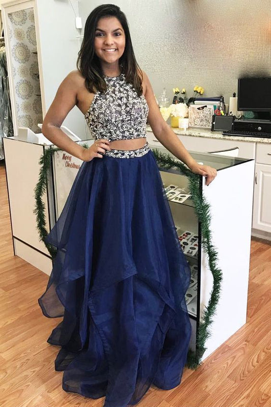 Elegant Two Piece Tulle Prom Dress with Appliques    cg18062
