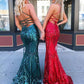 Halter Green Sequin Lace Mermaid Prom Dress   cg18084