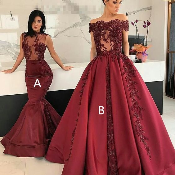 Unique long burgundy prom evening dress    cg18100