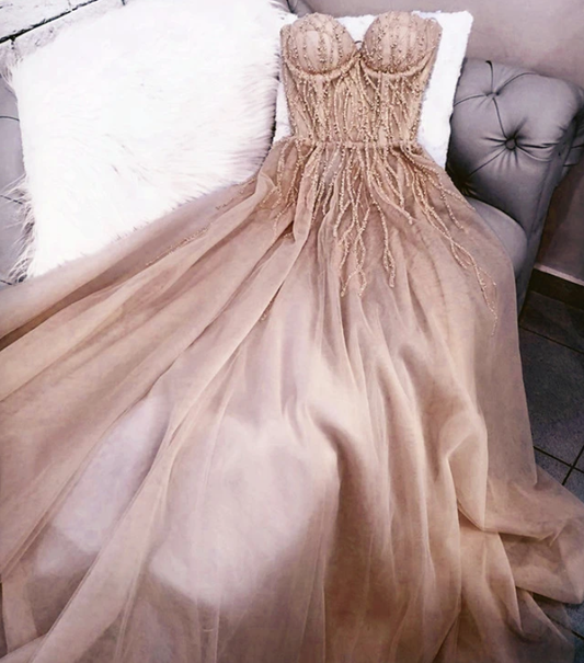 Long Tulle Prom Dresses Sweetheart Pearl Beaded   cg18105