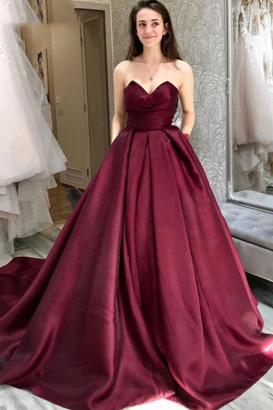 Sweetheart Burgundy Long Prom Dress   cg18117