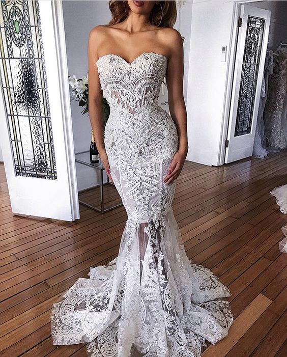 Mermaid Wedding Dress See Through Wedding Dress long prom Dress cg1813 ...