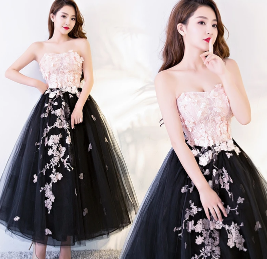 Black And Pink Tulle With Lace Flowers Formal Dress, High Quality Party Dress Formal Dress Prom Dress Evening Gown   cg18154