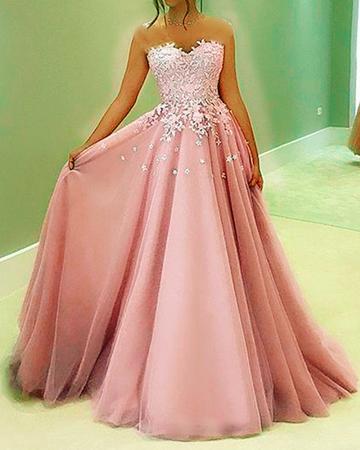 TULLE SWEETHEART PROM DRESSES LACE APPLIQUES ELEGANT   cg18173