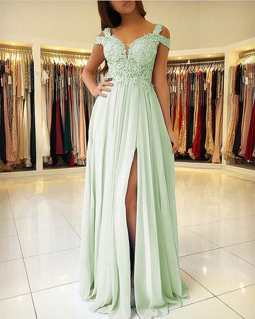 COLD SHOULDER BRIDESMAID PROM DRESSES CHIFFON SPLIT LACE APPLIQUES   cg18174