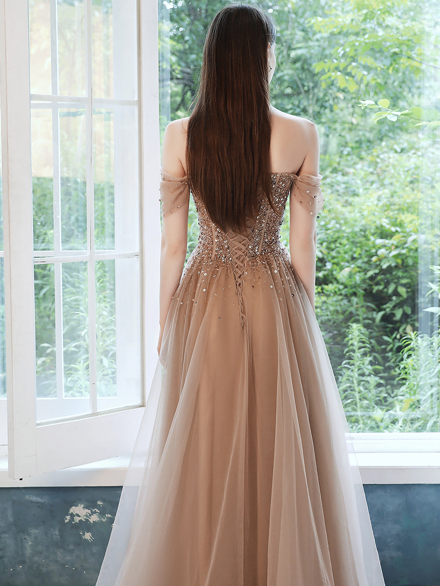 Champagne A-line Long Formal Dress Long Prom Dress   cg18181