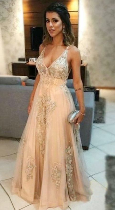 A-line V Neck Long Prom Dress   cg18209