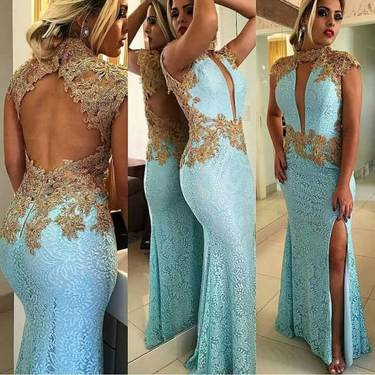 Blue Mermaid Long Prom Dress   cg18211