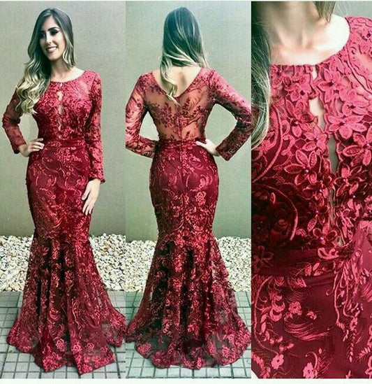 Burgundy Mermaid Long Prom Dress   cg18212