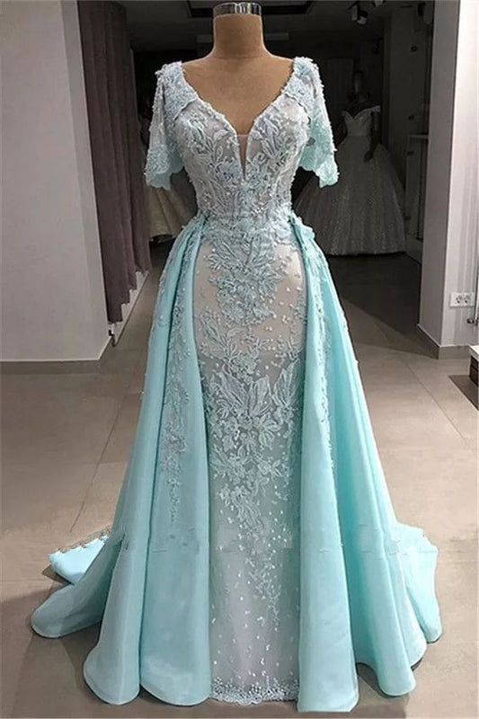 detachable skirt lace applique prom dresses   cg18277