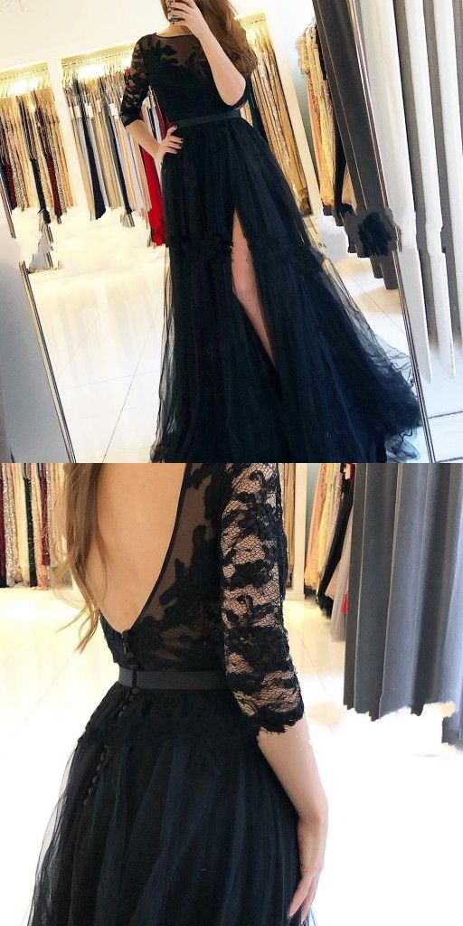 Fashion Evening Dresses Long Black | Prom dresses with sleeves   cg18297