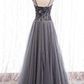 Sweetheart Neck Grey Sequins Tulle Long Prom Dress, Grey Sequins Formal Evening Dress   cg18317