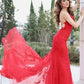 Prom Dress gorgeous mermaid red lace appliqued long formal dress     cg18339