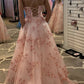 Pink tulle lace long ball gown dress A line evening prom dress   cg18342