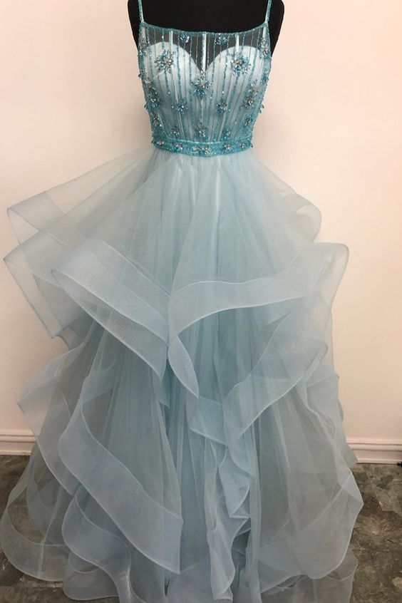 Long Prom Dresses, Beaded Ruffled Mint Green Prom Dresses   cg18356