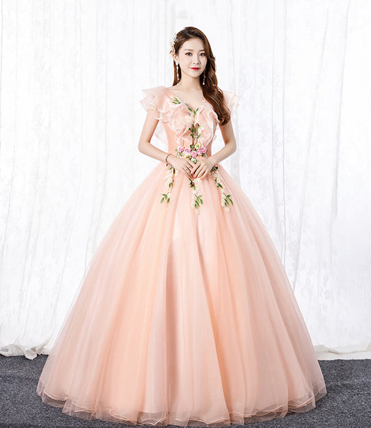 PINK TULLE LACE LONG BALL GOWN DRESS FORMAL DRESS PROM DRESS EVENING DRESS   cg18411