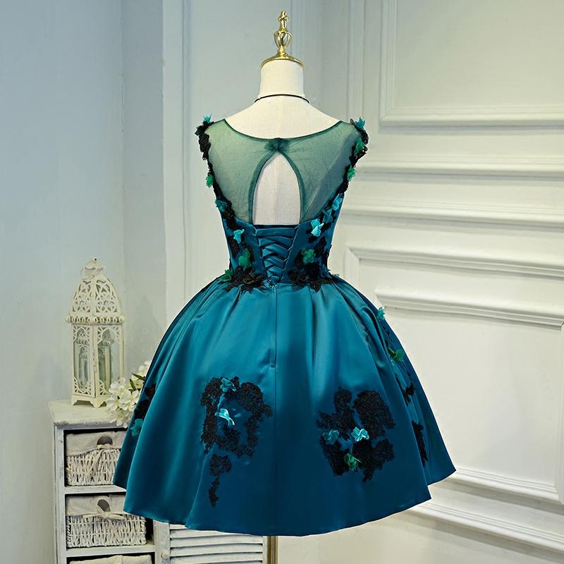 Lovely Satin Knee Length Ball Gown Party Dress With Flower Lace Homecoming Dress   cg18455