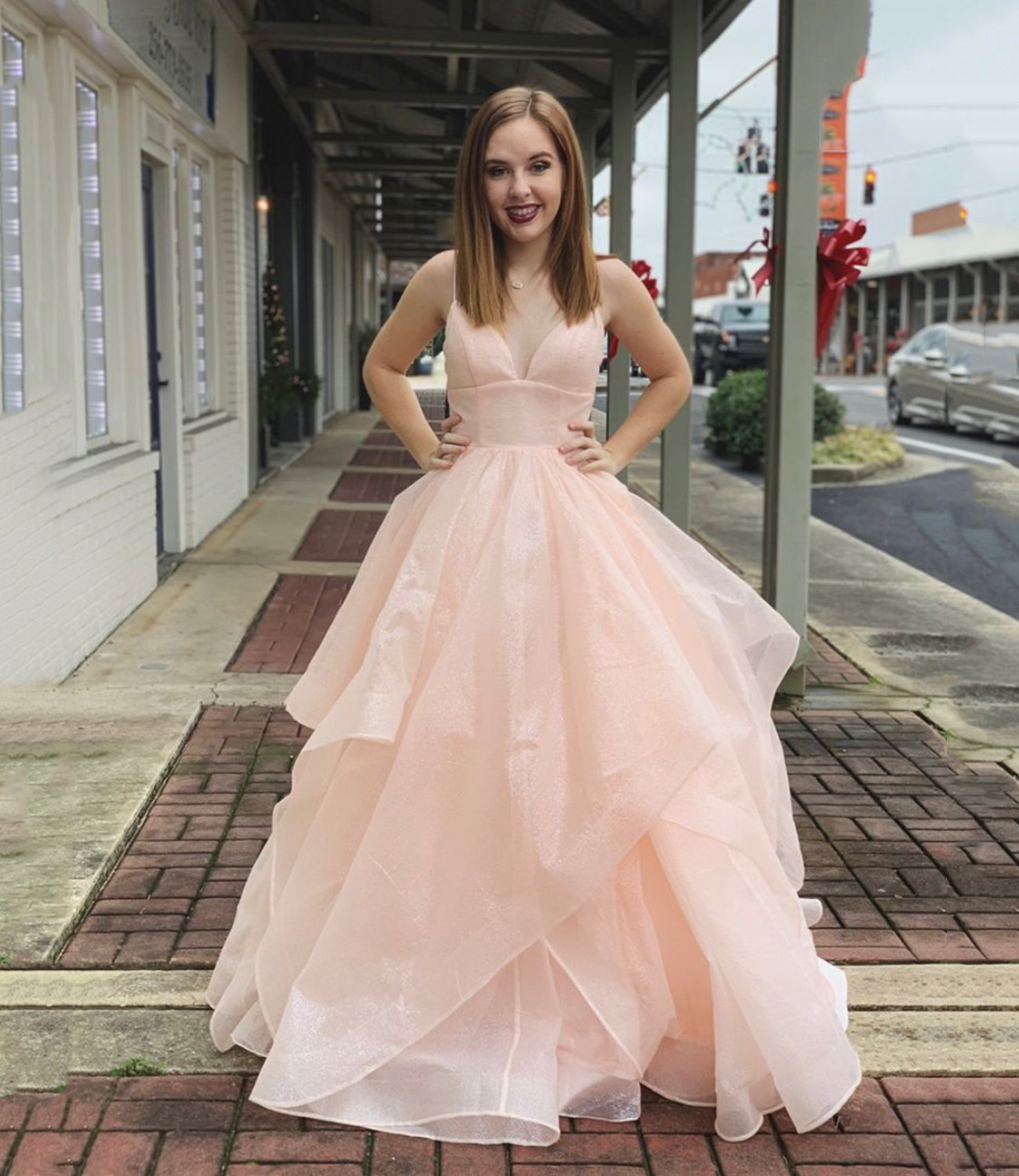 PINK TULLE LONG PROM DRESS PINK EVENING DRESS   cg18459