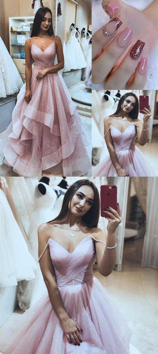 Sparkle Long Prom Dresses, Classy Ruffled Formal Party Dress, Unique Graduation Dress  cg18498