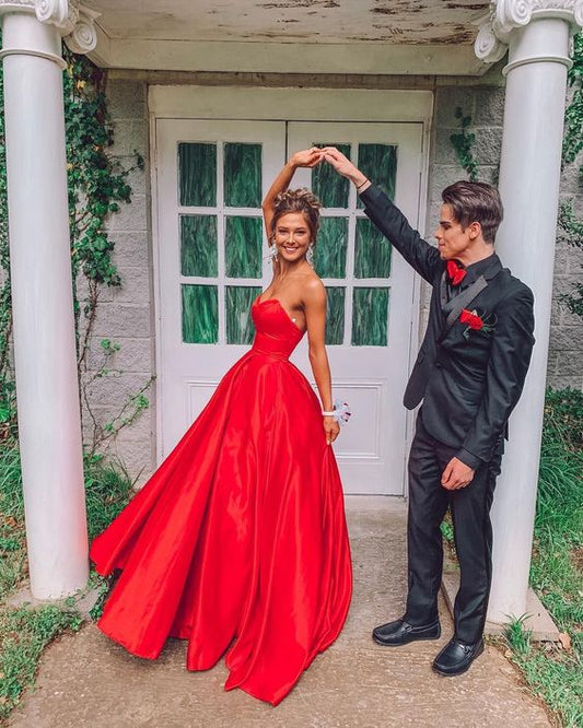 Sweetheart Red Satin Prom Dresses,Sweet Prom Gowns   cg18500