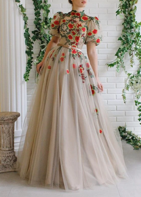 Ball Gown Dress A-line Prom Dress Tulle Party Dress Appliques Prom Dress Long Prom Dress   cg18535