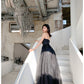 BLACK V NECK LACE LONG PROM DRESS A LINE EVENING DRESS   cg18558
