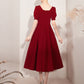 Burgundy party dress, short sleeve midi dress,satin homcoming dress   cg18626