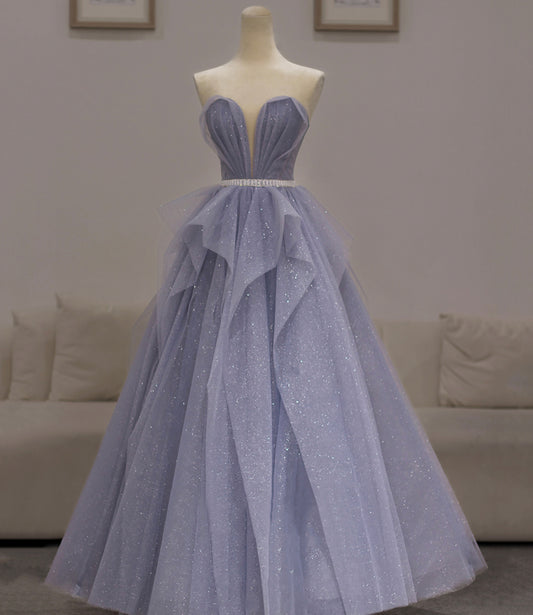 PURPLE TULLE LONG PROM GOWN A LINE EVENING DRESS    cg18664