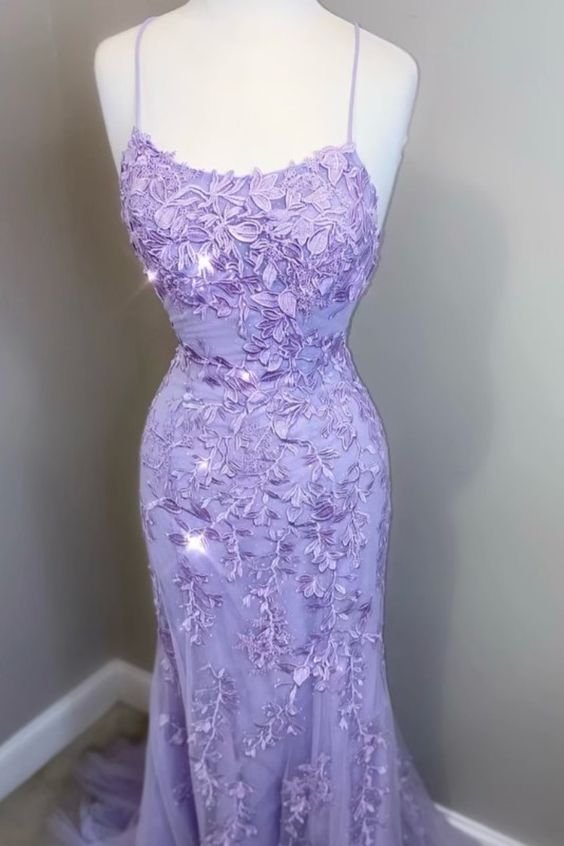 mermaid 2021 lavender lace long prom dress formal dress    cg18727