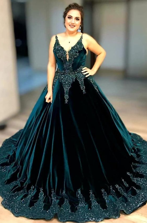 Forrest Embroidery Lace Ball Gowns Prom Dresses V Neckline with Beads    cg18807