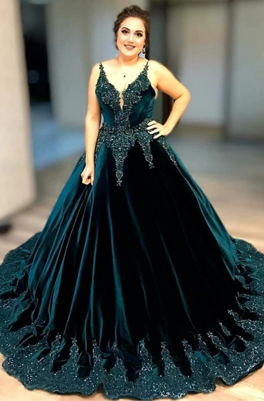 Forrest Embroidery Lace Ball Gowns Prom Dresses V Neckline with Beads    cg18807