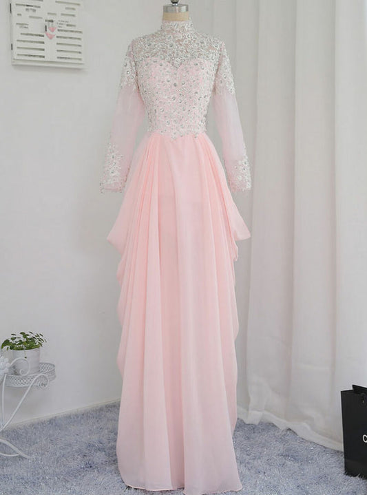 Long Sleeves Appliques Beaded Long Evening Gown Prom Dress   cg18829