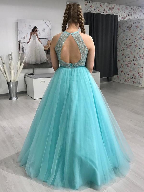 Gorgeous Round Neck Green Beaded Long Prom Dresses, Long Green Formal Evening Dresses   cg18833