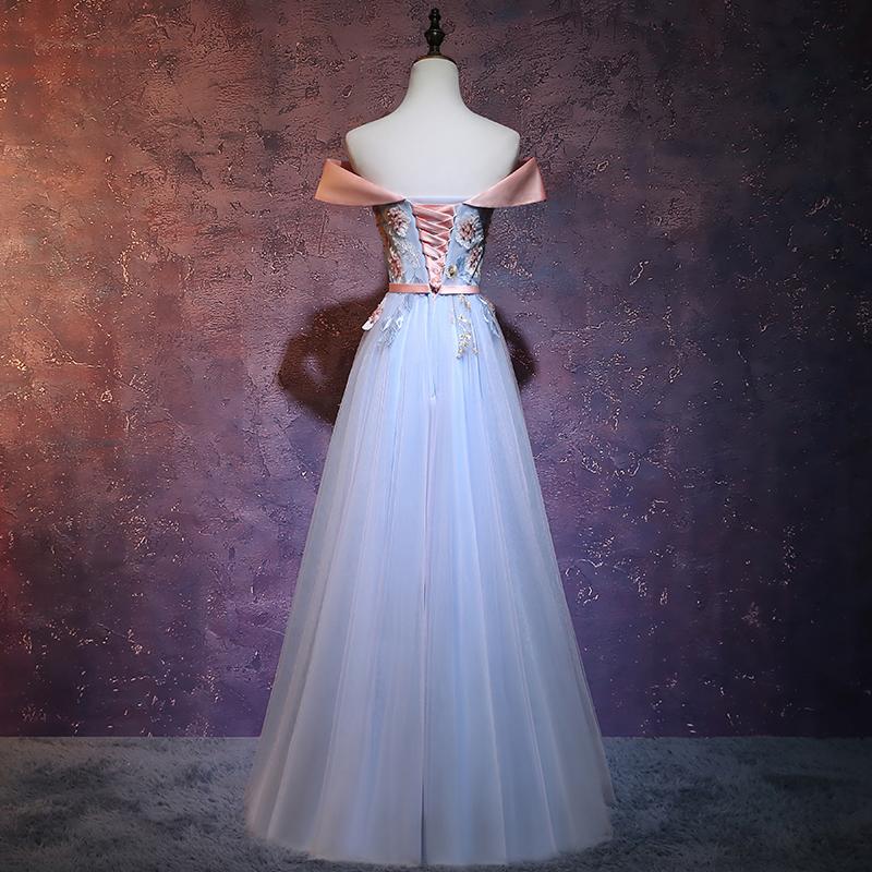 Beautiful Light Blue Off Shoulder Party Dress, Blue Prom Dress   cg18857