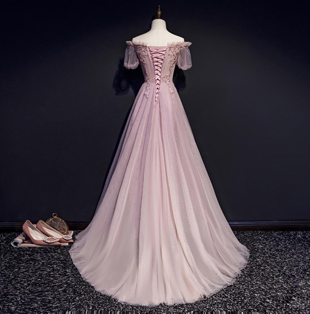 Unique Pink Off Shoulder With Lace Long Party Dress, Prom Gown   cg18859