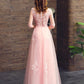 Pink Tulle A-line Prom Dress with Lace, Simple Pretty Bridesmaid Dress, Party Dress   cg18869