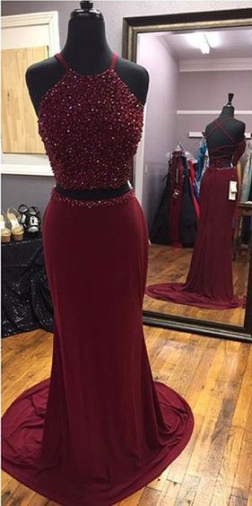 sexy two piece prom dresses with beaded for women cg1887 – classygown