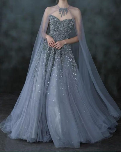 long prom dress Elegant Tulle Ball Gown Dresses With Lace Embroidery D ...