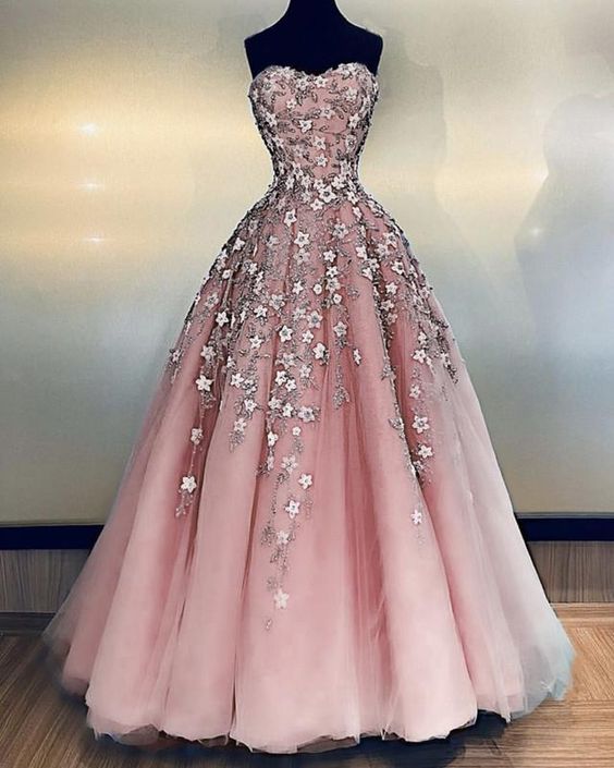 Tulle Sweetheart Prom Dresses Ball Gown 3D Flowers   cg18875