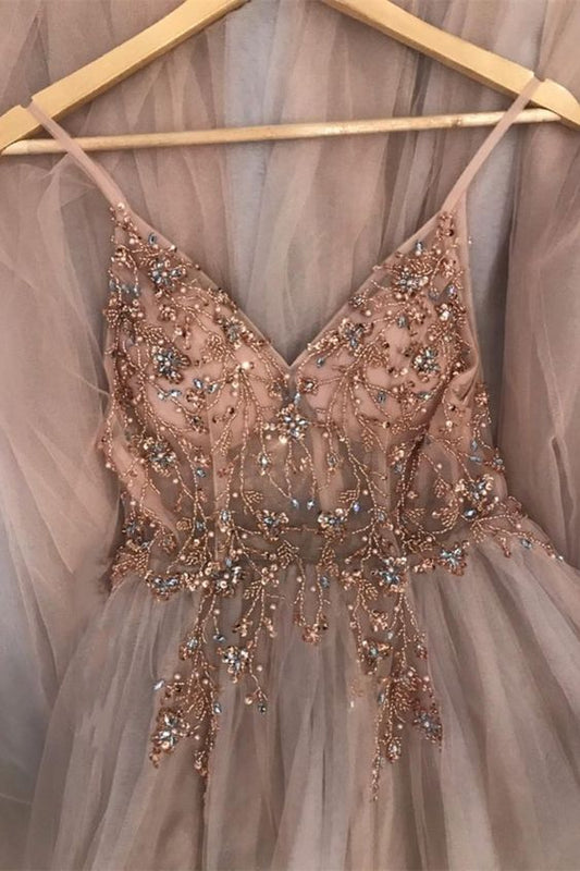 prom dress Straps A-Line Beading Rose Wood Prom Dress with Crystal   cg18907