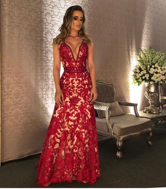 Elegant Straps Lace Appliques Prom Dress    cg18911
