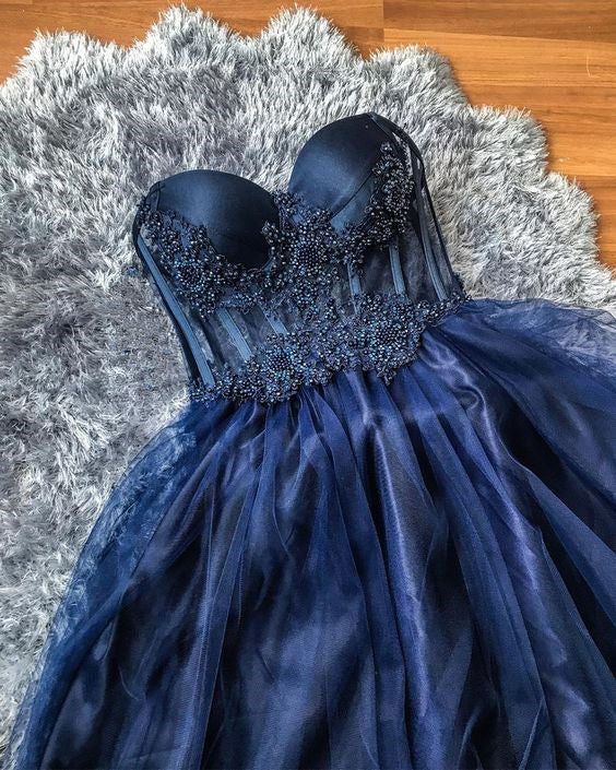 Prom dress, ball gown, formal dress, evening gown, navy blue evening dress    cg18942