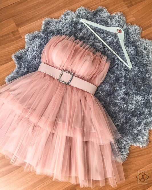 Pink tulle short homecoming dresses    cg18944